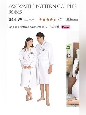 AW Waffle-Pattern Couples Bathrobes - White
